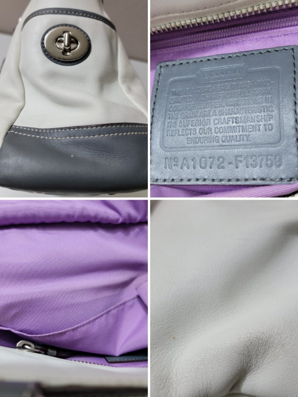 Coach Soho Pleated East West Gallery Tote Ivory Leather Gray Trim F13759 - Picture 10 of 10